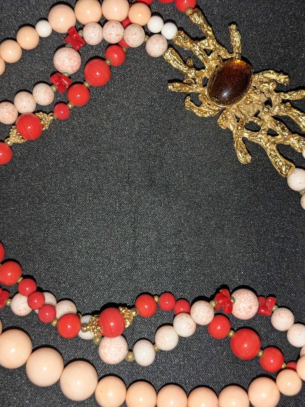 Nina Ricci Gold-Tone Pendant Necklace with Red and Peach Beads